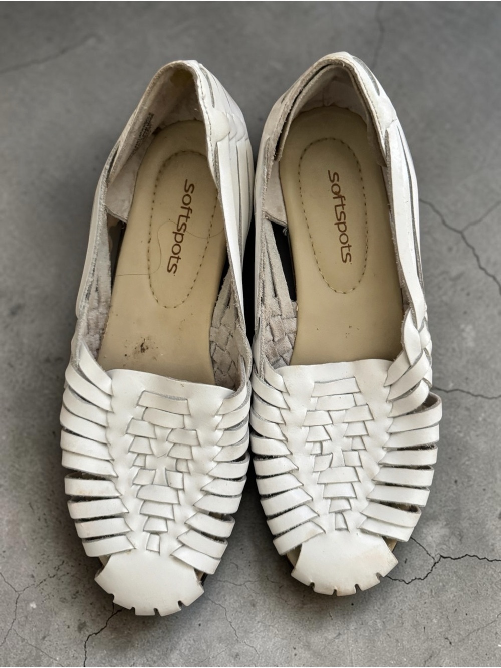 Softspots White Woven Slip-On Flats with Braided Upper